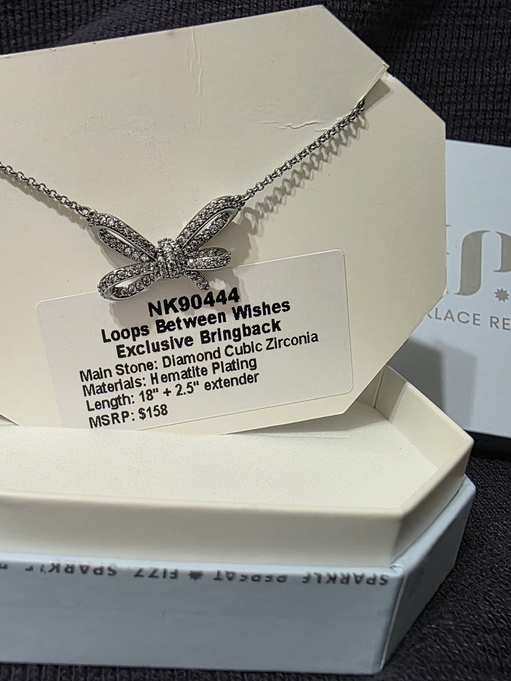Hematite Plated Bow Necklace with Cubic Zirconia
